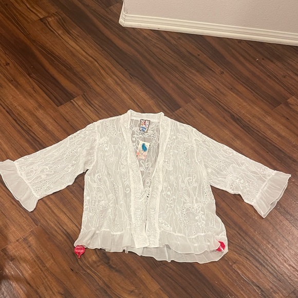 New New Johnny Was Women's Ruffle Kimono, White, Top - Picture 3 of 13